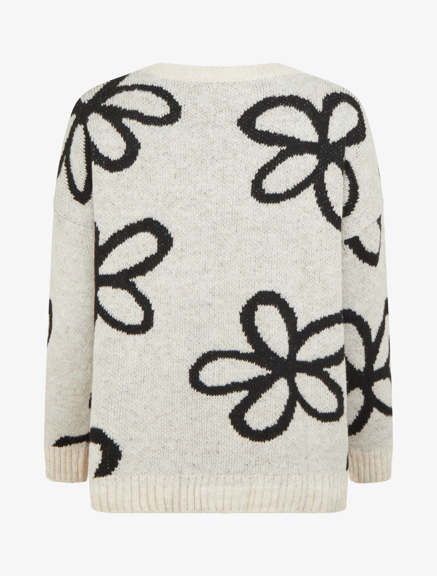 Pull droit à imprimé floral - Blanc cassé - 2