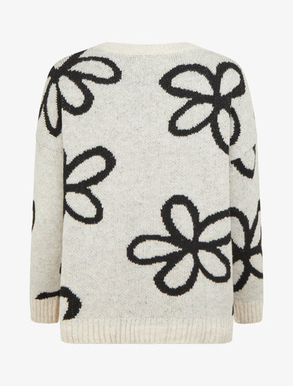 Pull droit à imprimé floral - Blanc cassé - 2
