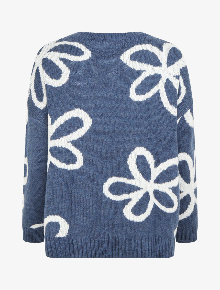 Pull droit à imprimé floral - Bleu - 2