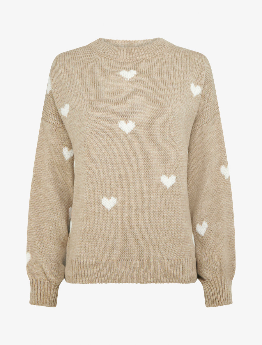 Maglione in maglia con motivi a cuori - Beige