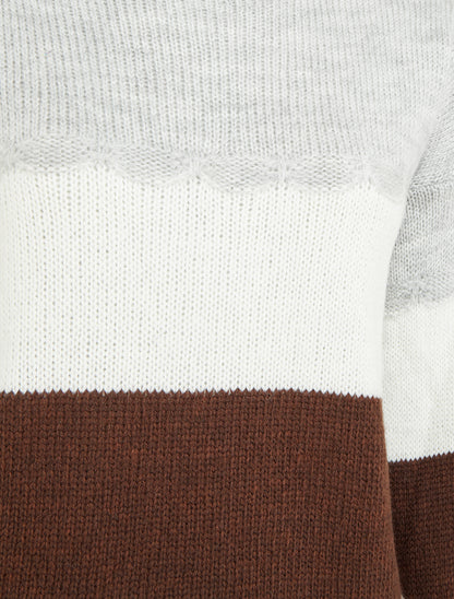 Pull rayé à col rond - Gris - 3