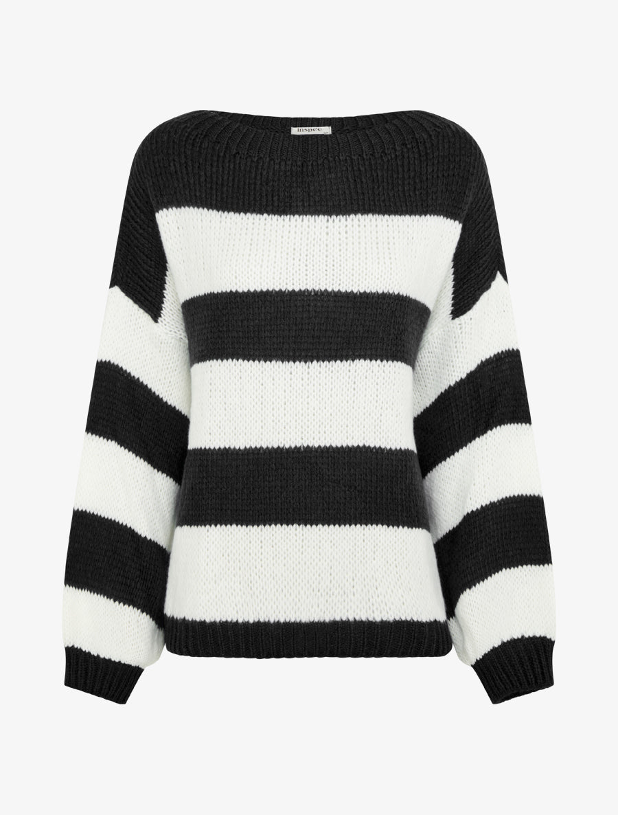 Pull en maille rayé bicolore - Noir - 1