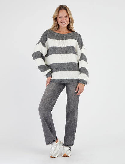 Maglione a righe bicolore in maglia - Grigio