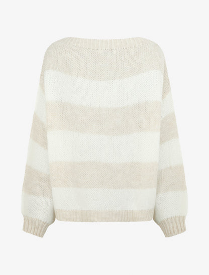 Pull en maille rayé bicolore - Beige - 2
