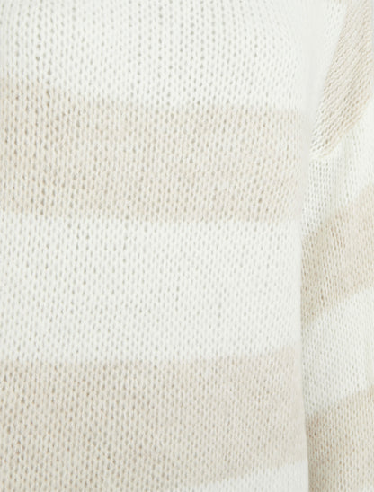 Pull en maille rayé bicolore - Beige - 3