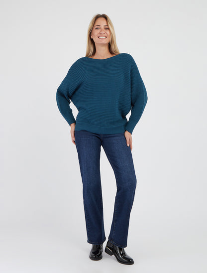 Maglione semplice con maniche a pipistrello - Blu petrolio