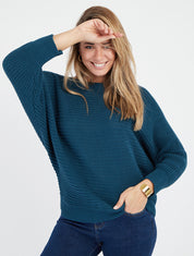 Maglione semplice con maniche a pipistrello - Blu petrolio