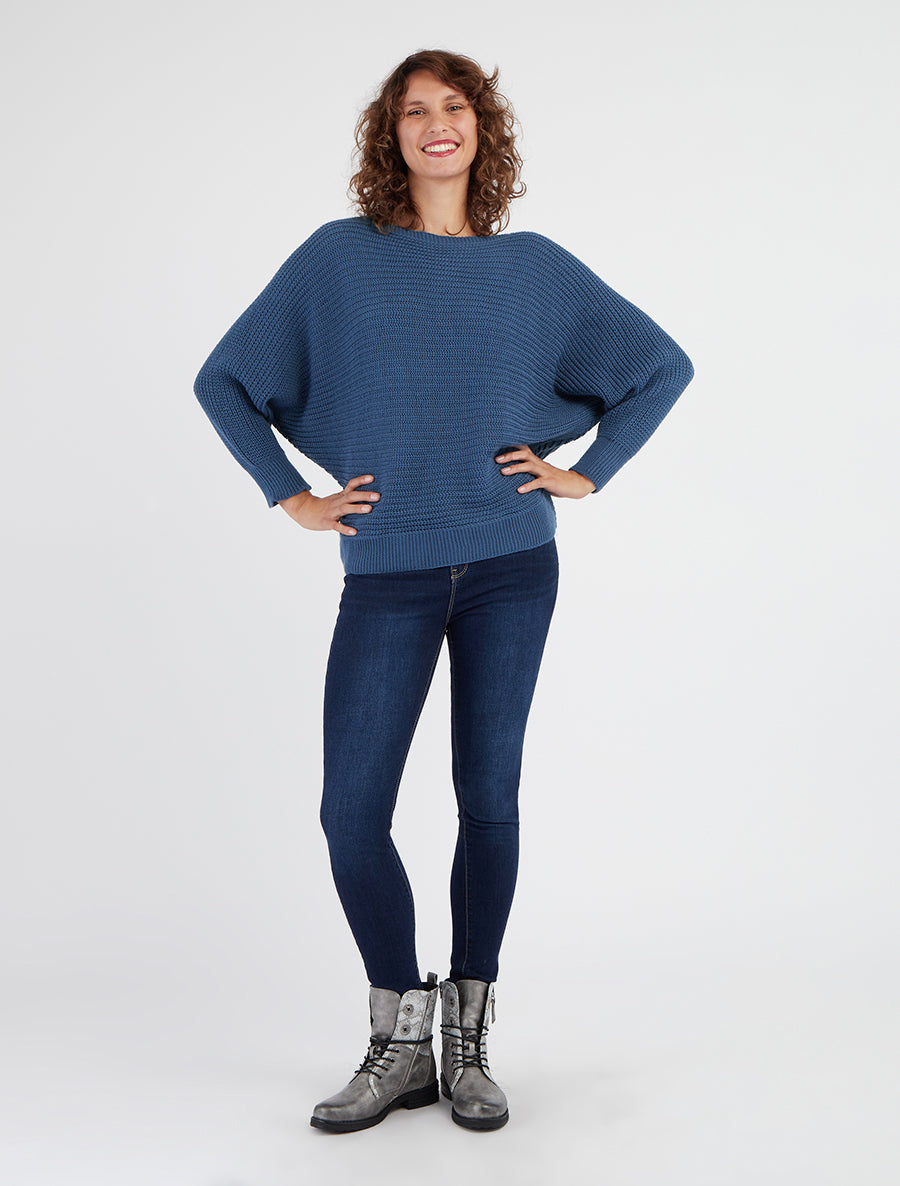 Maglione semplice con maniche a pipistrello - Blu