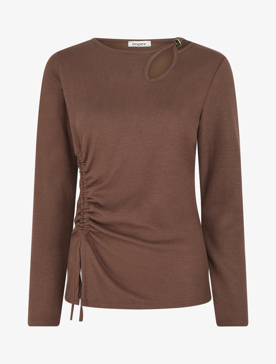 Pull en maille fine à lien de serrage - Marron - 1