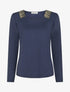 Pull en maille fine à bandes élastiquées - Marine - 1