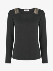 Pull en maille fine à bandes élastiquées - Noir - 1