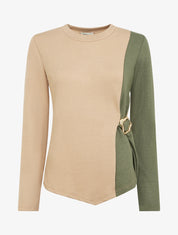 Pull fin bicolore à boucle décorative - Camel/marron - 1