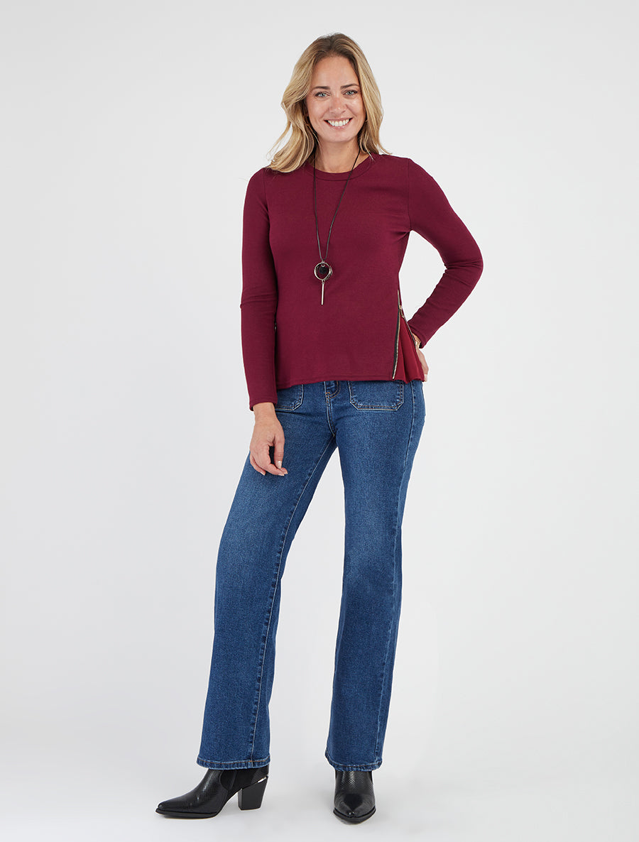 Maglione sottile con cerniere sui lati. - Feccia di vino