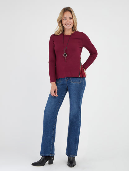 Maglione sottile con cerniere sui lati. - Feccia di vino