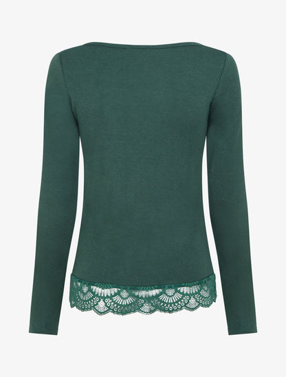 Pull fin à détail dentelle - Vert sapin - 2
