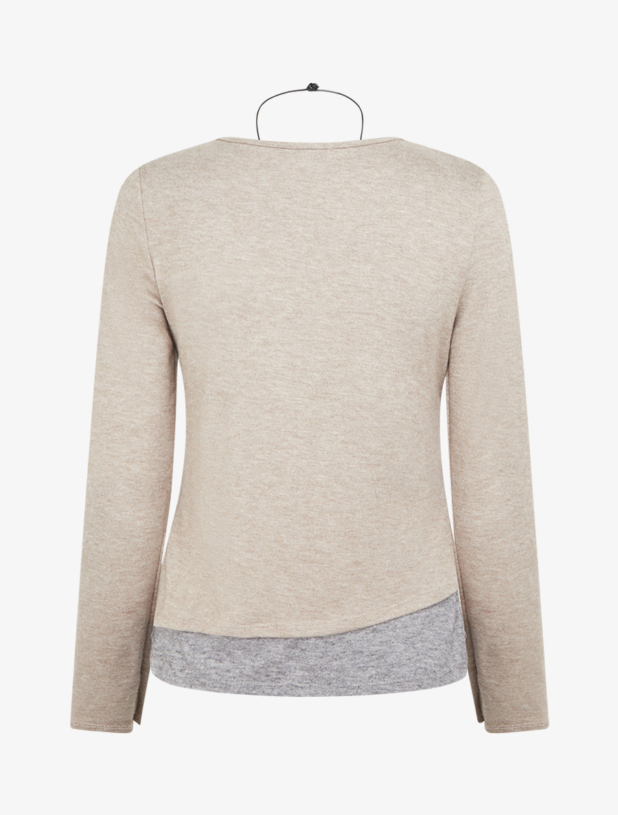 Pull bicolore zippé sur le côté - Taupe/gris - 2