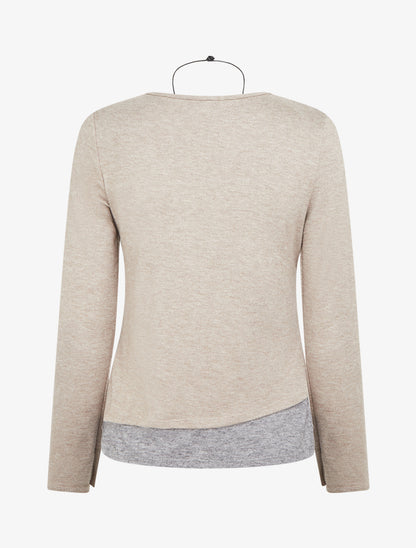 Pull bicolore zippé sur le côté - Taupe/gris - 2