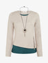 Pull bicolore zippé sur le côté - Taupe/vert sapin - 1