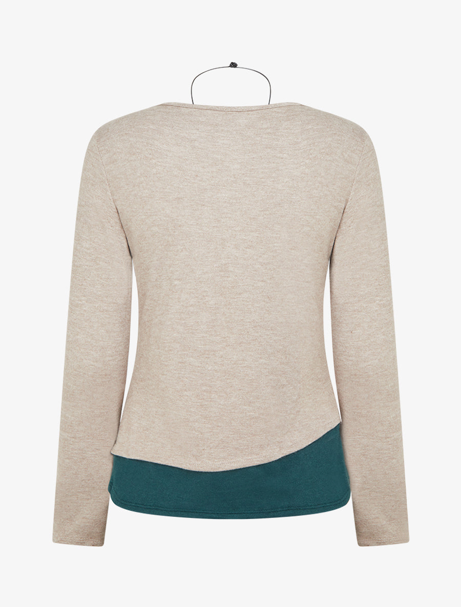 Pull bicolore zippé sur le côté - Taupe/vert sapin - 2