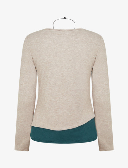 Pull bicolore zippé sur le côté - Taupe/vert sapin - 2