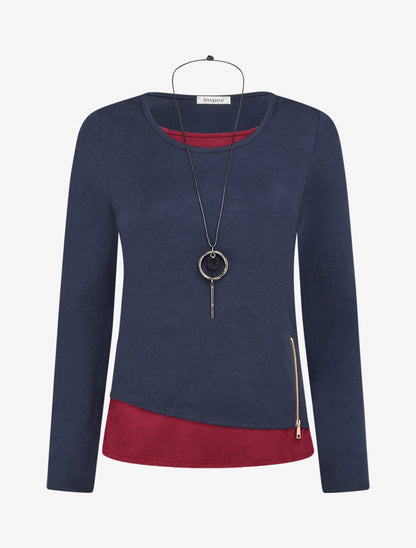 Pull bicolore zippé sur le côté - Marine/bordeaux - 1