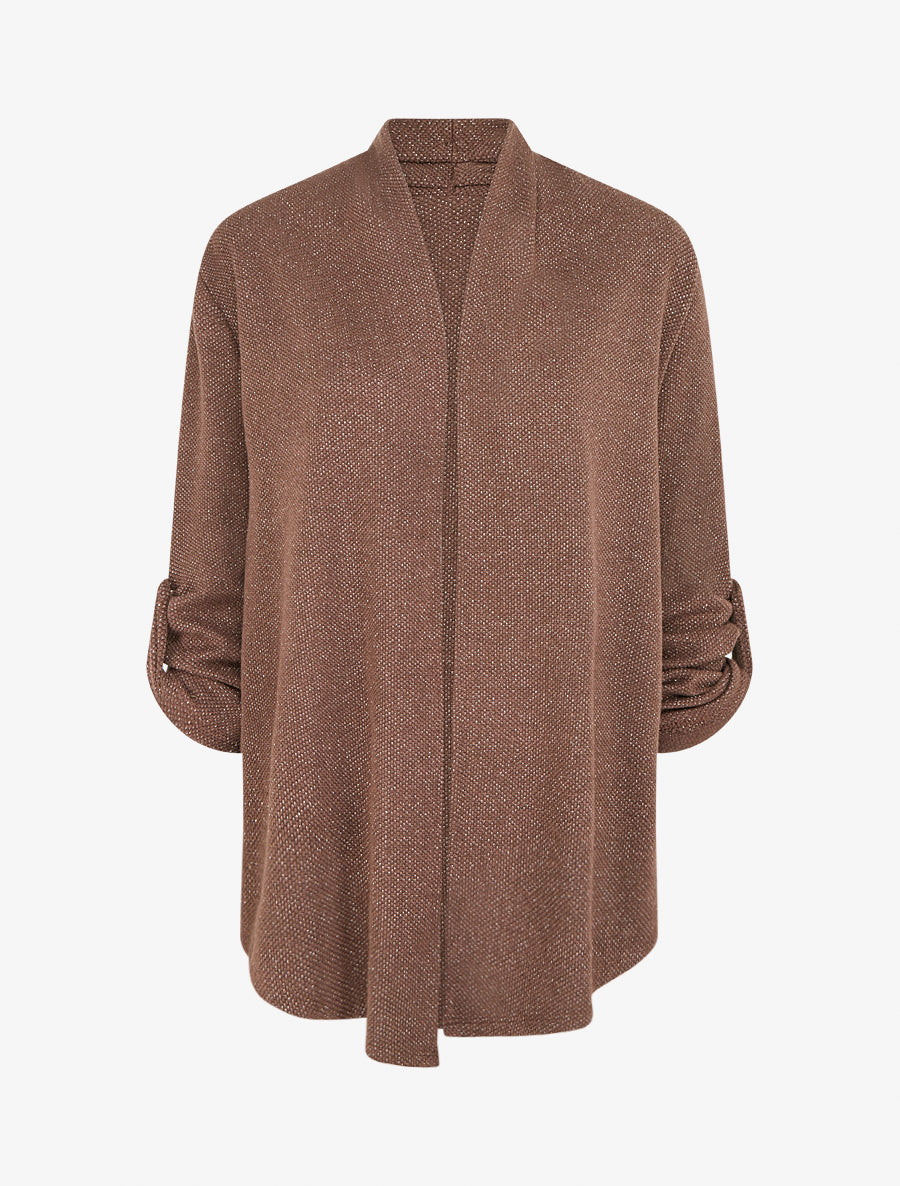 Gilet uni irisé à manches longues retroussables - Marron - 1