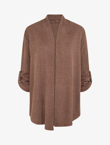 Gilet uni irisé à manches longues retroussables - Marron - 1