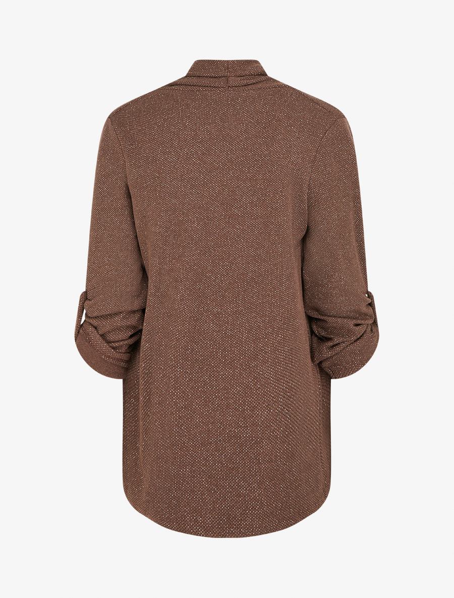 Gilet uni irisé à manches longues retroussables - Marron - 2