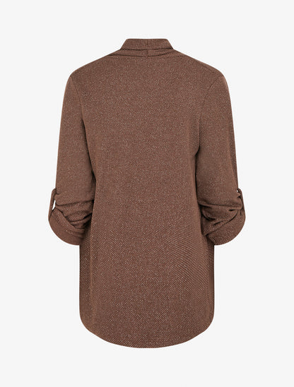 Gilet uni irisé à manches longues retroussables - Marron - 2
