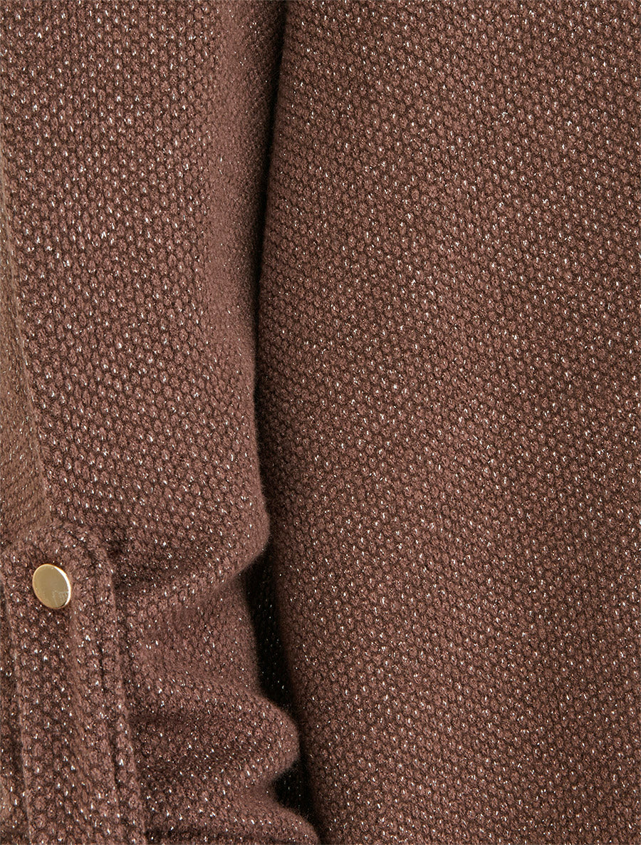 Gilet uni irisé à manches longues retroussables - Marron - 3