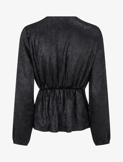 Blouse irisée élastiquée à col cache-coeur - Noir - 2