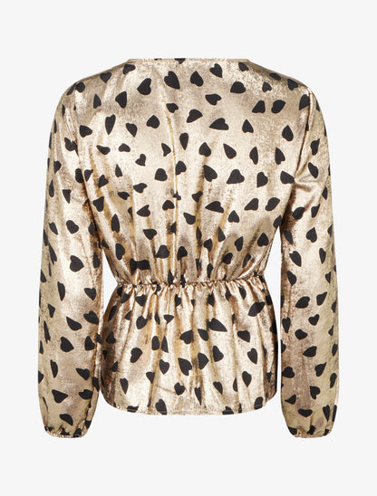 Blouse irisée élastiquée à motifs coeurs - Or - 2