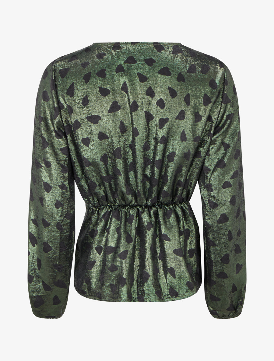 Blouse irisée élastiquée à motifs coeurs - Kaki - 2