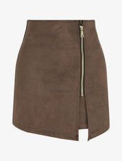 Gonna pantaloncino con zip in camoscio - Marrone