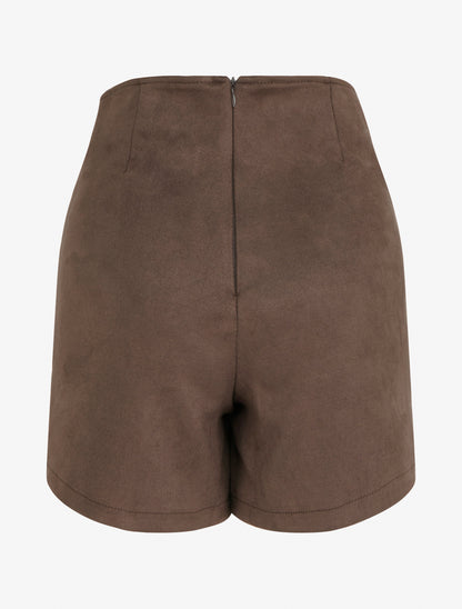 Gonna pantaloncino con zip in camoscio - Marrone