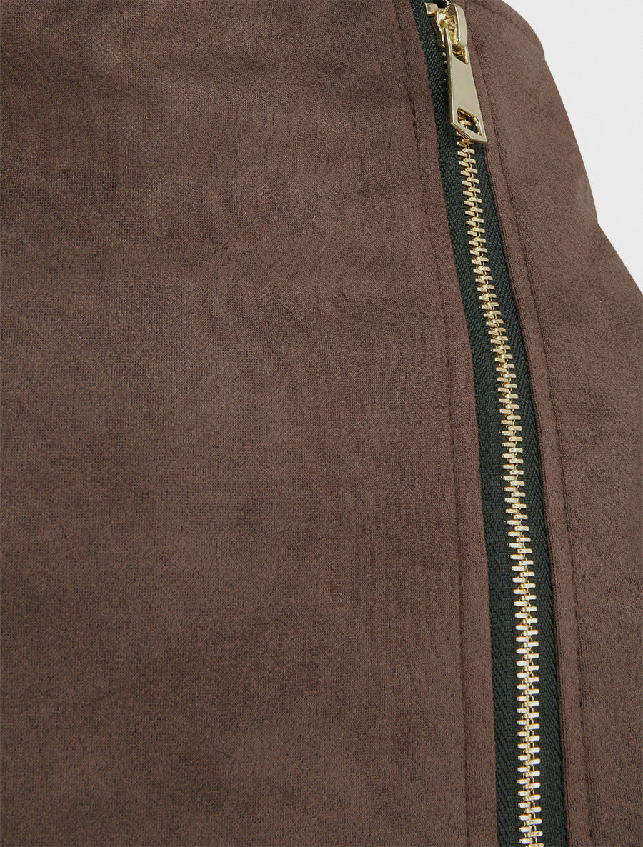 Gonna pantaloncino con zip in camoscio - Marrone