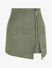 Gonna pantaloncino con zip in camoscio - Cachi