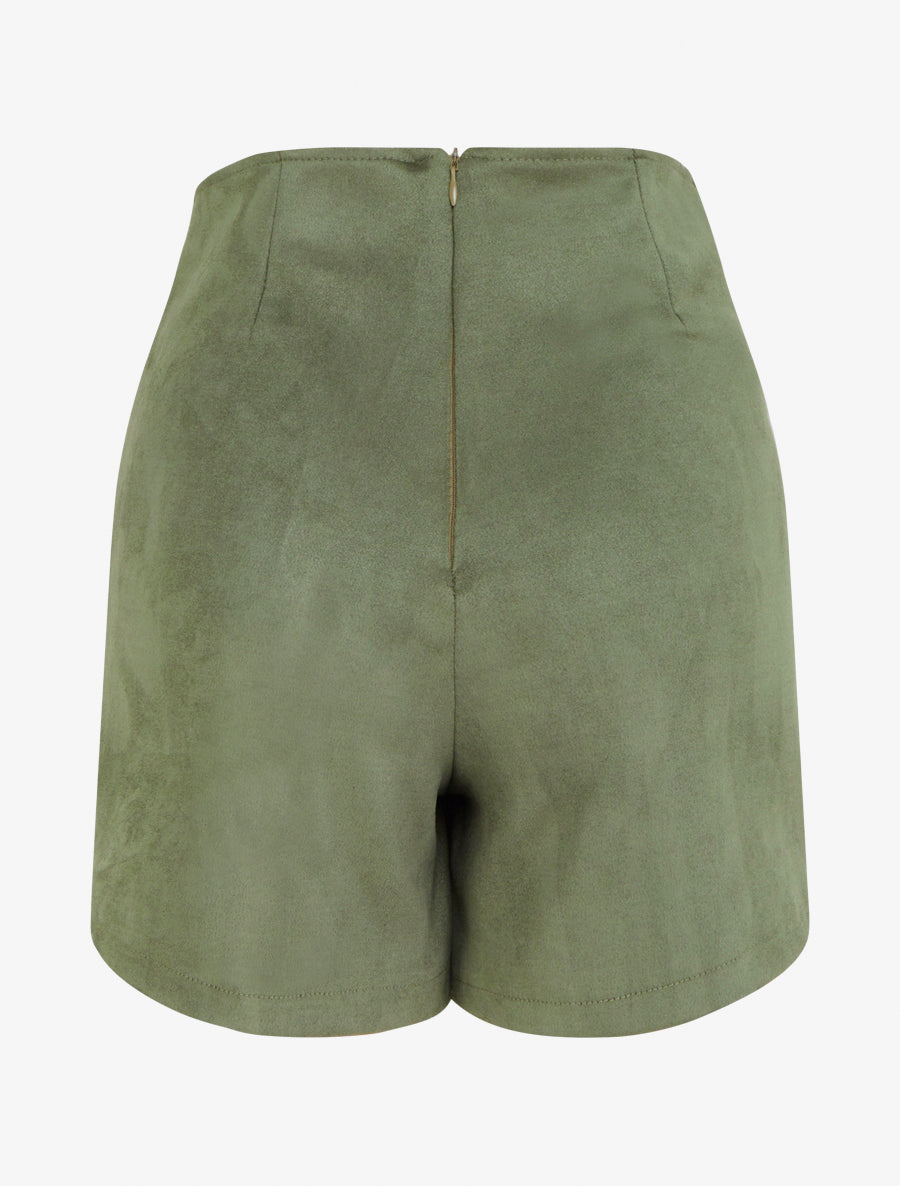 Gonna pantaloncino con zip in camoscio - Cachi