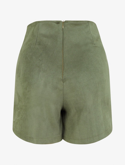 Gonna pantaloncino con zip in camoscio - Cachi