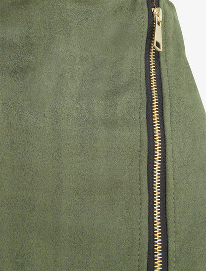 Gonna pantaloncino con zip in camoscio - Cachi