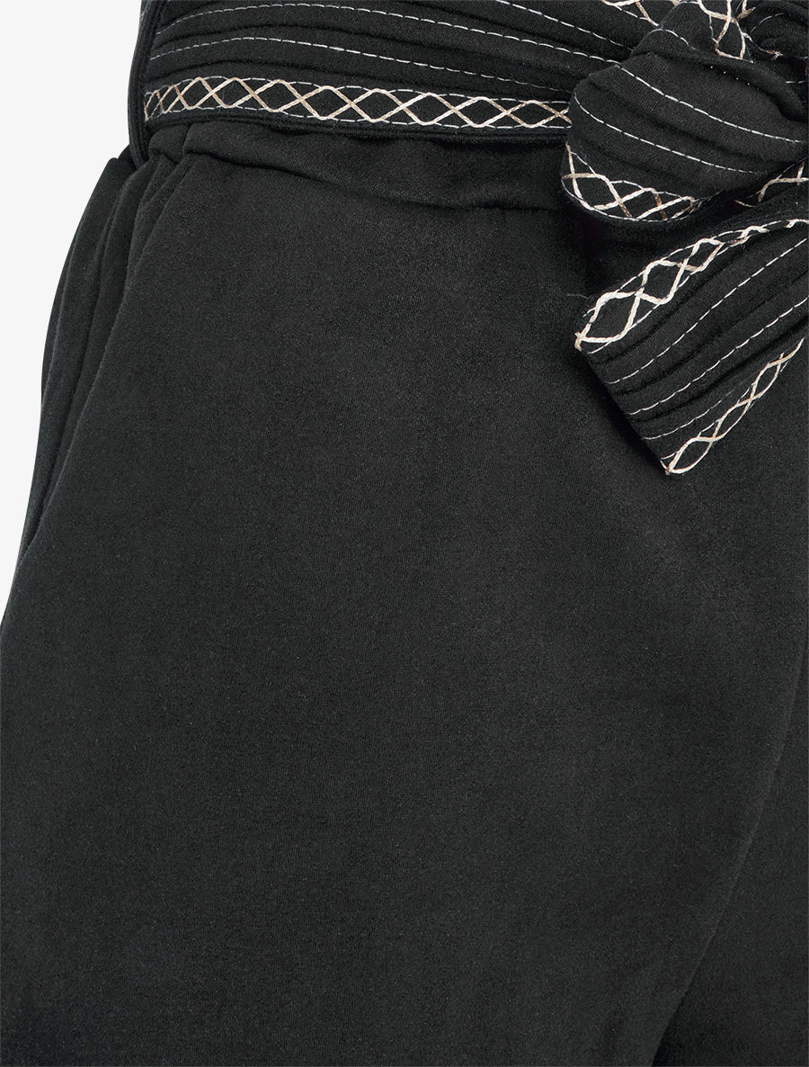 Short en suédine à ceinture brodée - Noir - 3