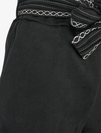 Short en suédine à ceinture brodée - Noir - 3