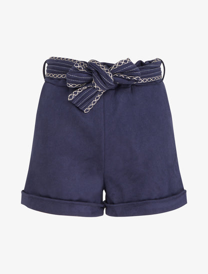 Short en suédine à ceinture brodée - Marine - 1