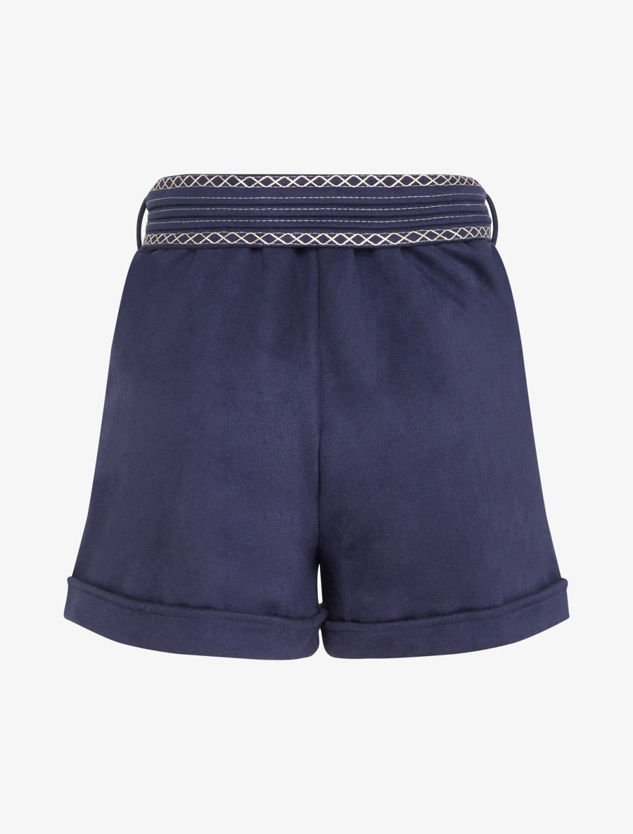 Short en suédine à ceinture brodée - Marine - 2