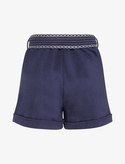 Short en suédine à ceinture brodée - Marine - 2
