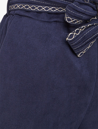 Short en suédine à ceinture brodée - Marine - 3