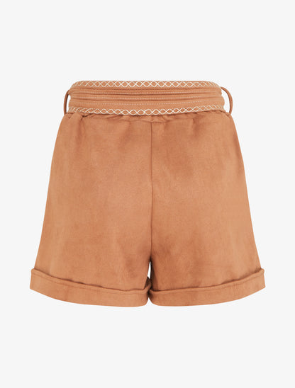 Short en suédine à ceinture brodée - Camel - 2