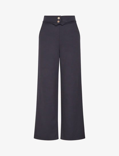 Pantalon taille à pan boutonné - Bleu nuit - 1