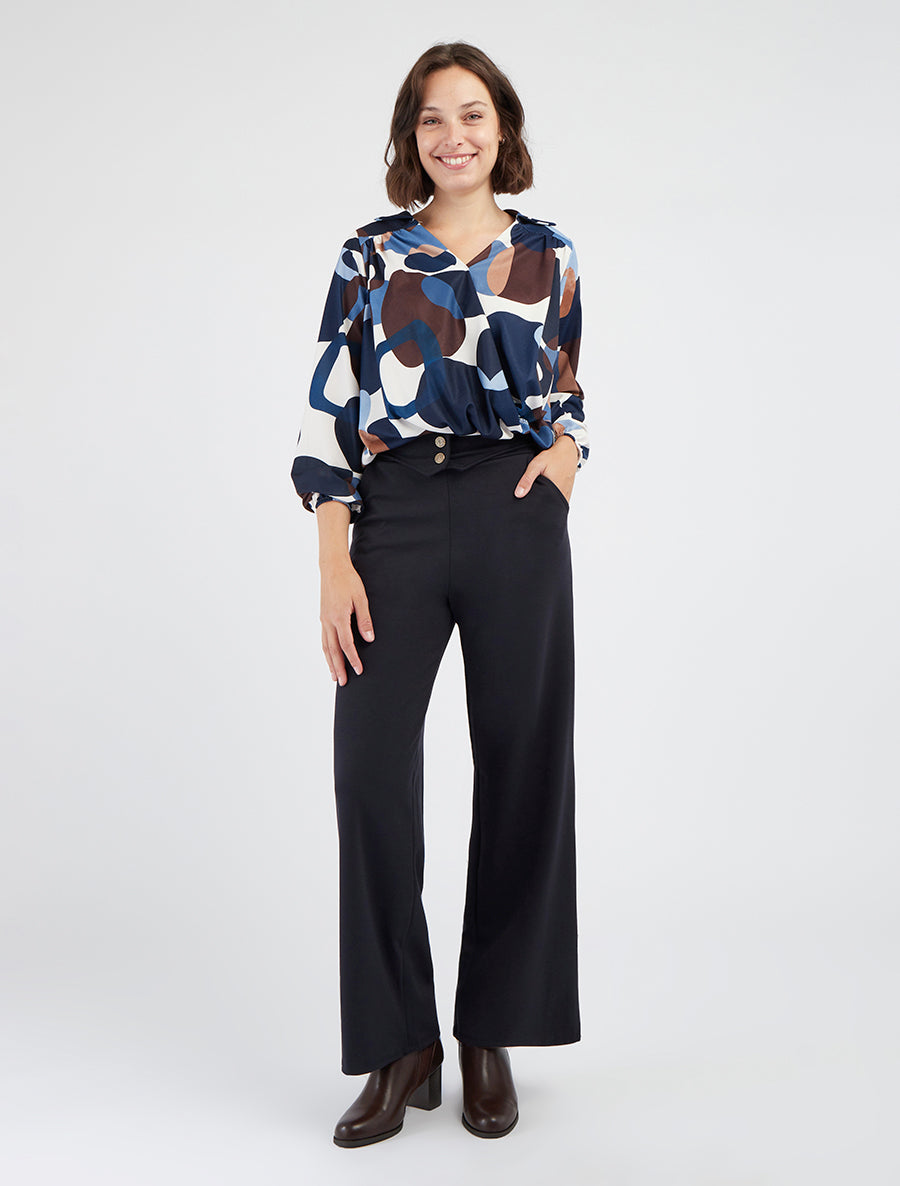 Pantaloni a vita con patta abbottonata - Blu notte