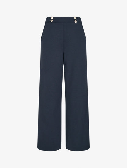 Pantalon fluide taille ornée de boutons - Bleu nuit - 1